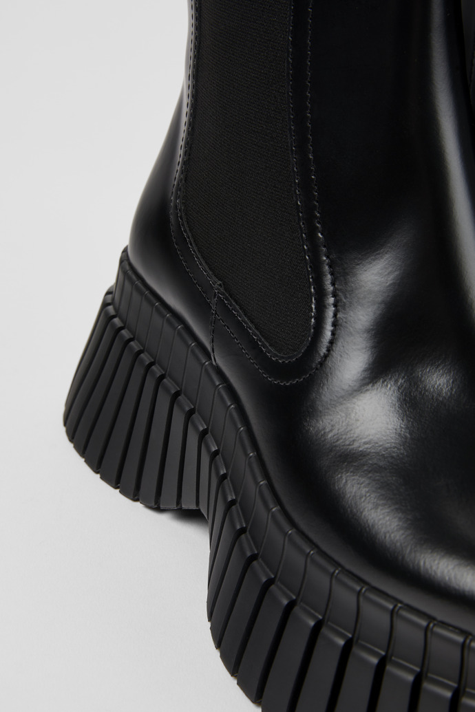 Close-up view of BCN Black leather boots for women