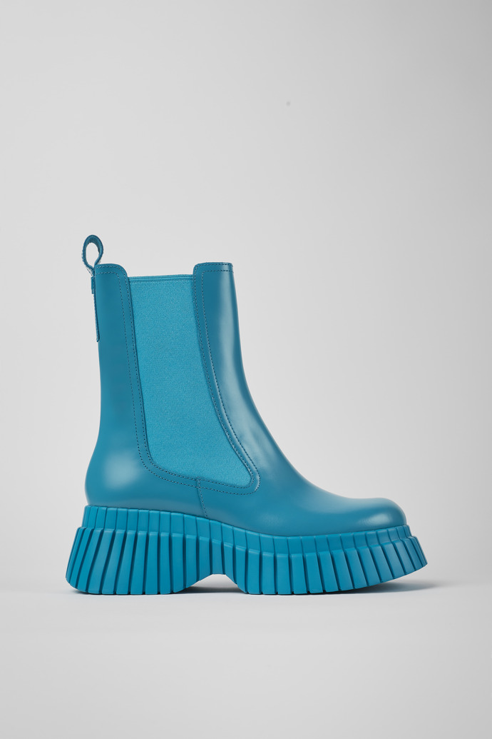 Image of Side view of BCN Blue leather boots for women