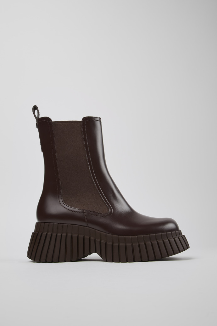 Image of Side view of BCN Brown leather chelsea boots for women