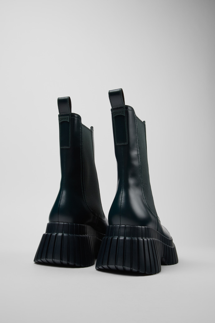 Back view of BCN Green leather chelsea boots for women