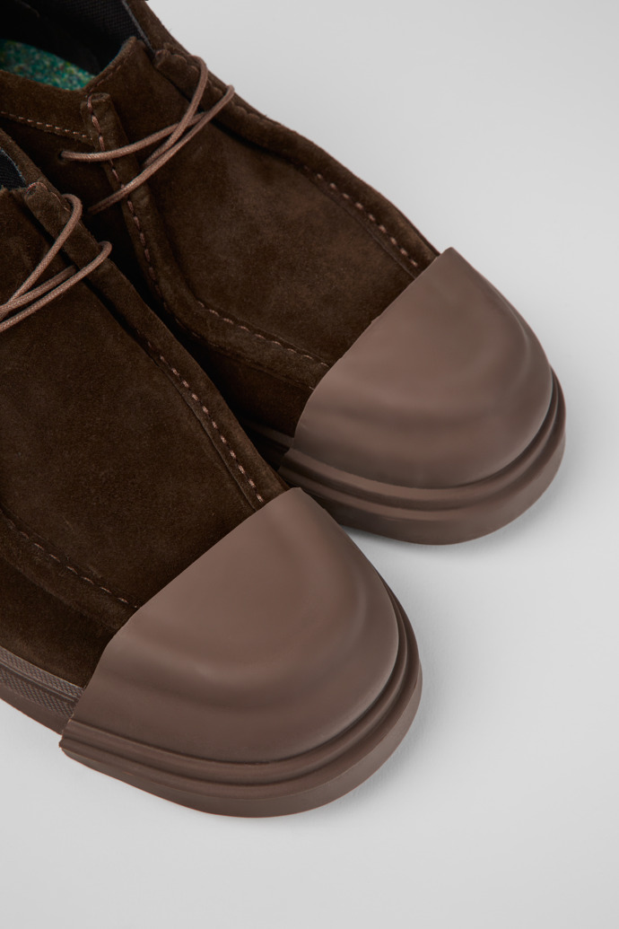 Close-up view of Junction Brown nubuck shoes for women