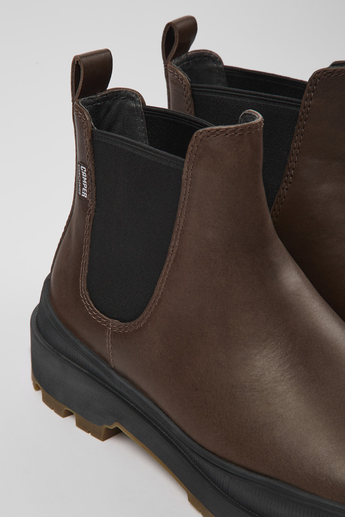 Close-up view of Brutus Trek HYDROSHIELD® Brown leather ankle boots for women