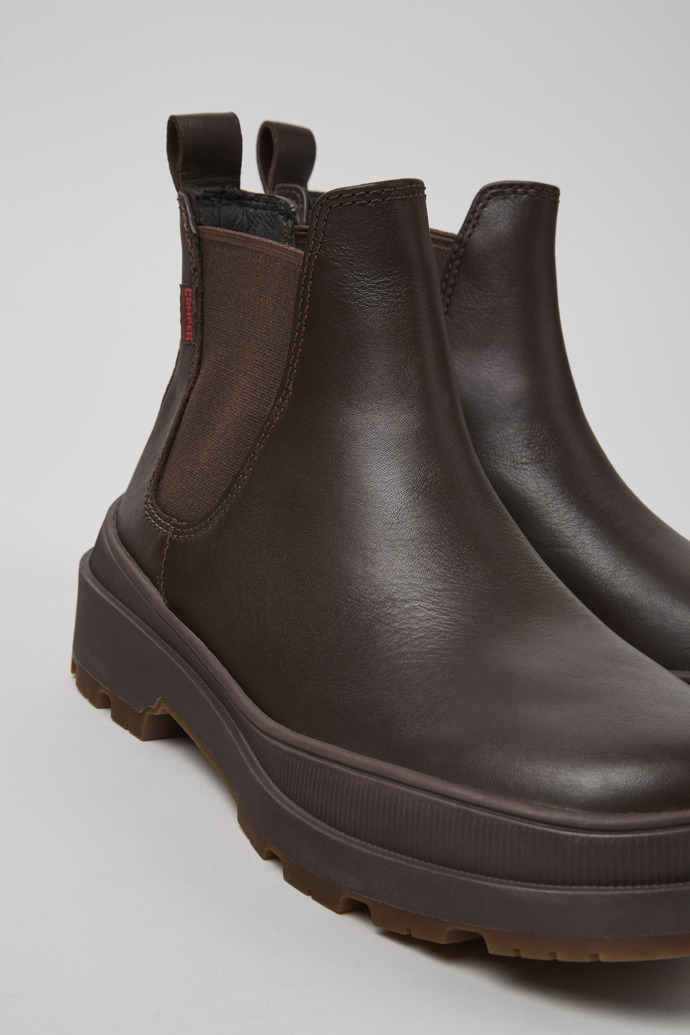 Close-up view of Brutus Trek HYDROSHIELD® Brown leather ankle boots for women