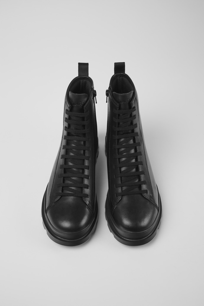 Brutus HYDROSHIELD® Μαύρες δερμάτινες γυναικείες μπότες με κορδόνια