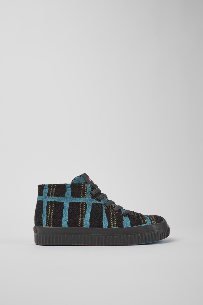 Side view of Peu Roda Blue multicolored recycled wool sneakers for women