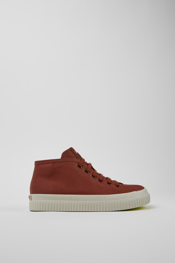 Side view of Peu Roda Red recycled cotton sneakers for women