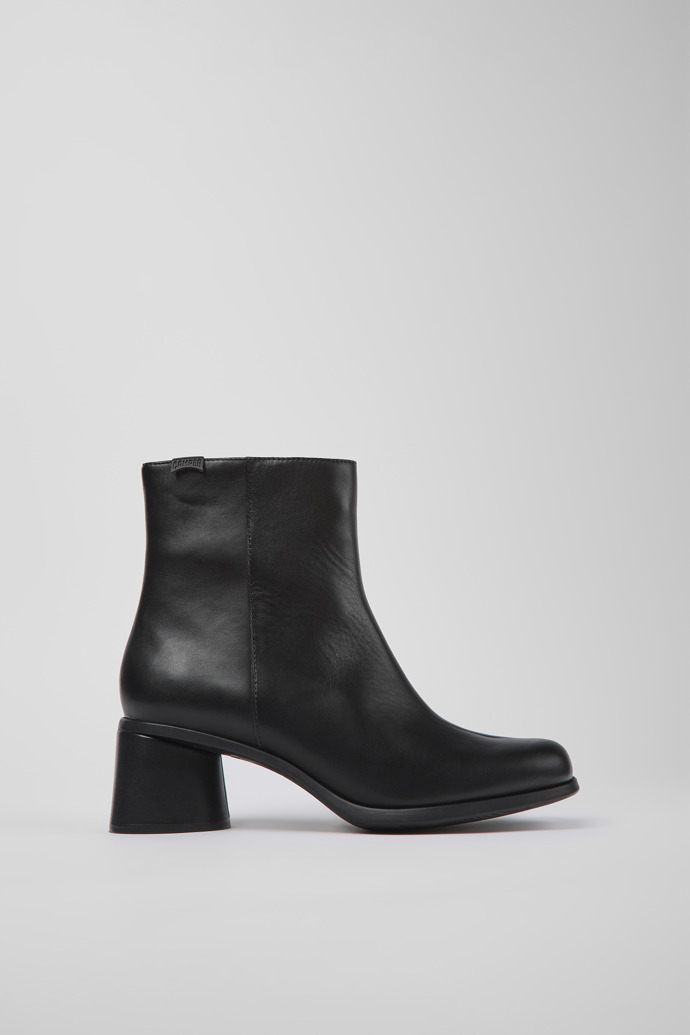 Side view of Kiara Black leather and recycled PET boots for women