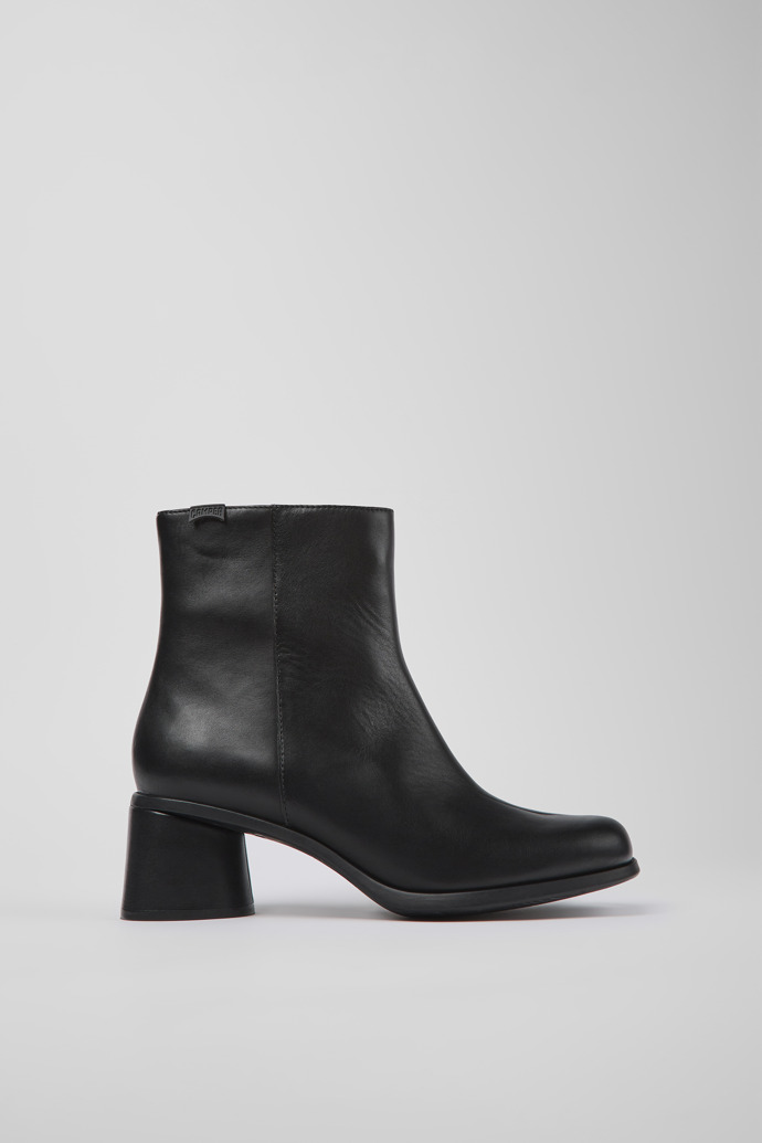 Image of Side view of Kiara Black leather and recycled PET boots for women