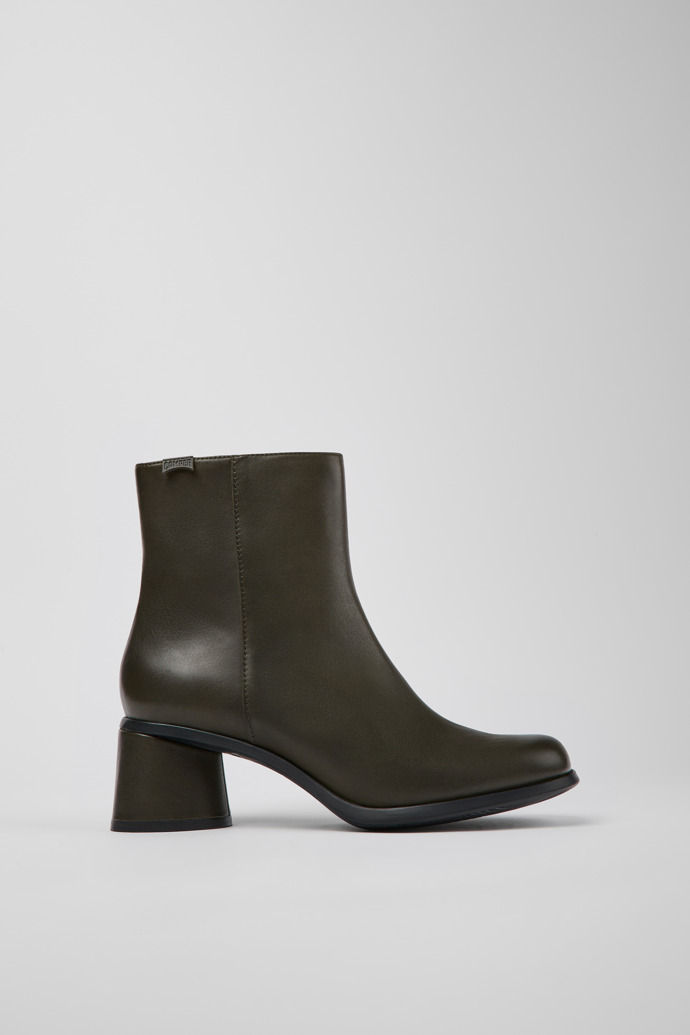 Side view of Kiara Green leather and recycled PET boots for women