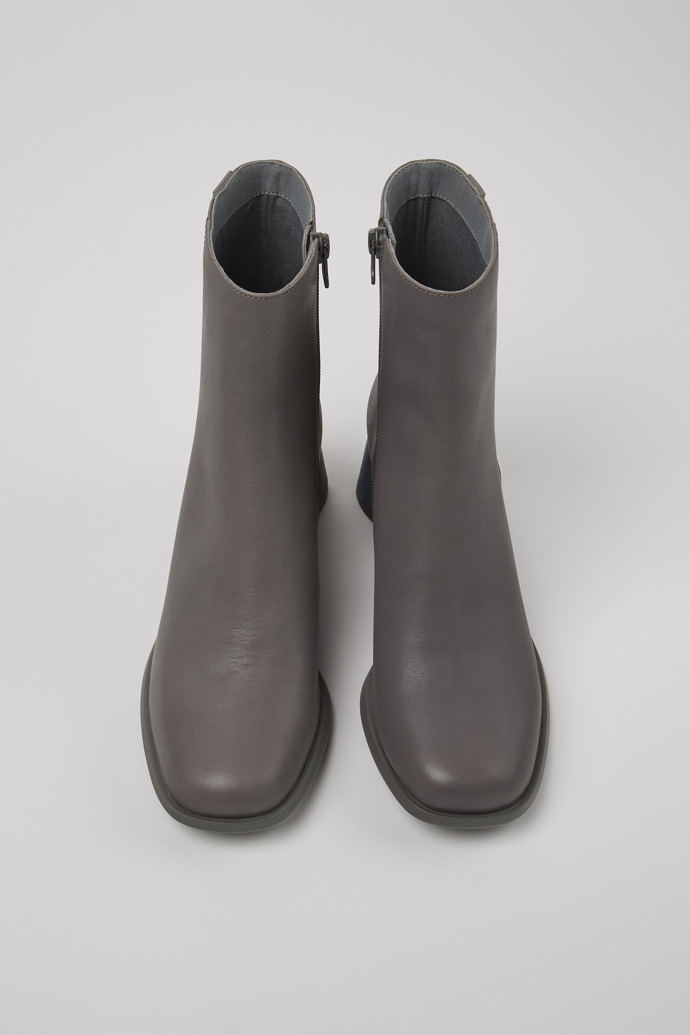 Overhead view of Twins Gray leather boots for women