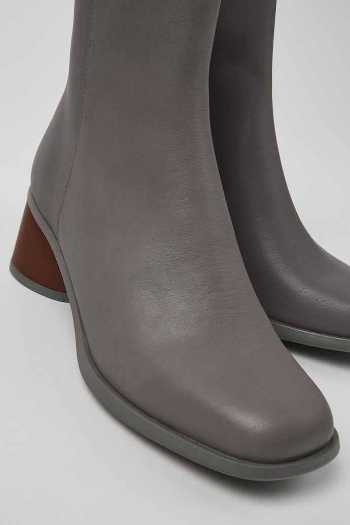 Close-up view of Twins Gray leather boots for women