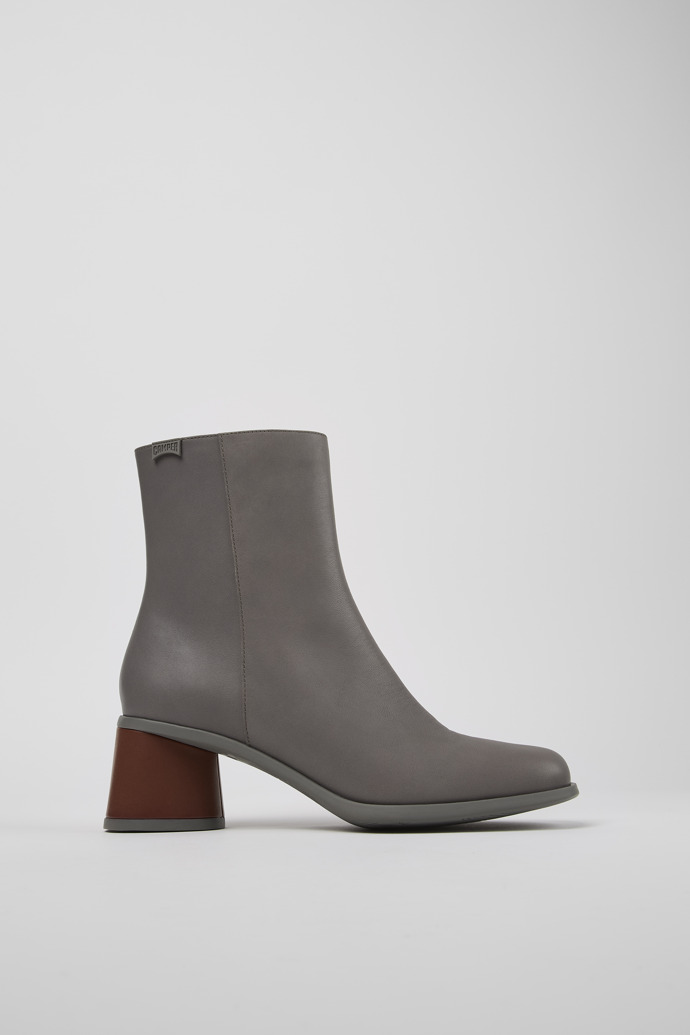 Side view of Twins Gray leather boots for women