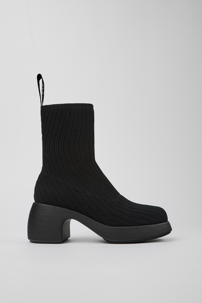 Side view of Thelma Black Textile Bootie for Women