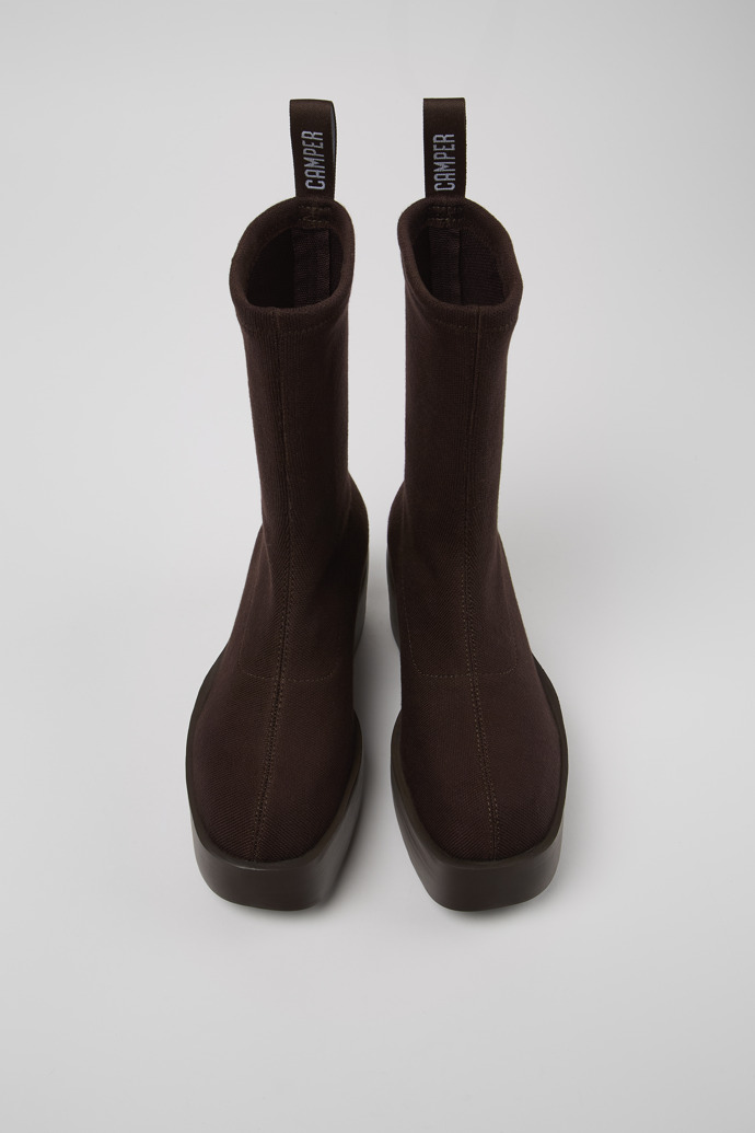 Overhead view of Billie TENCEL® Brown textile boots for women