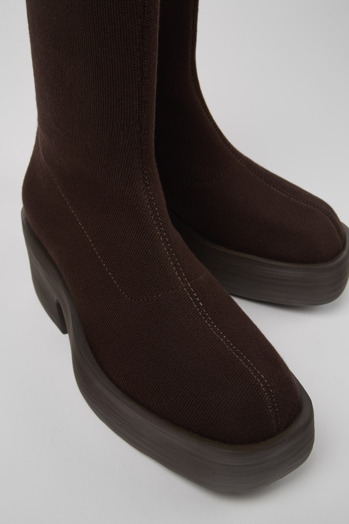 Close-up view of Billie TENCEL® Brown textile boots for women