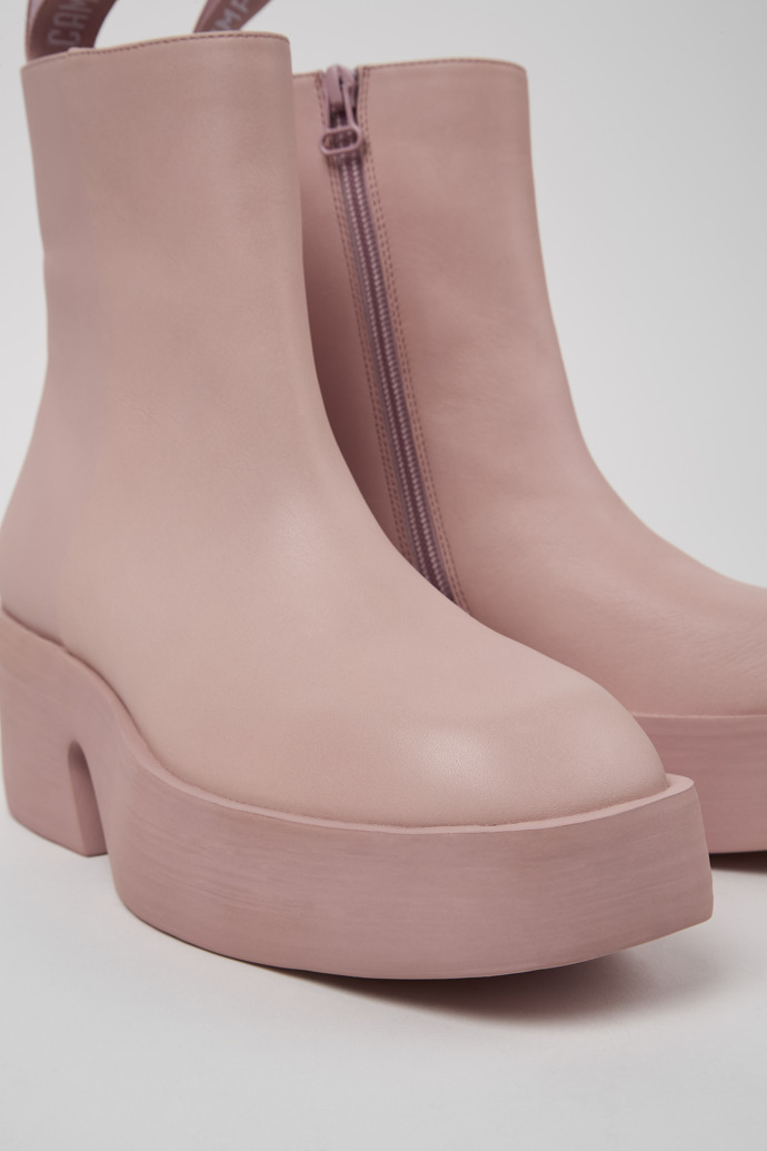 Close-up view of Billie Pink leather boots for women