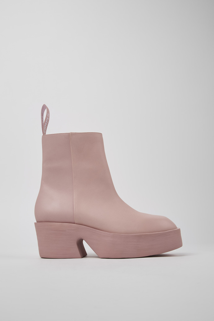 Side view of Billie Pink leather boots for women