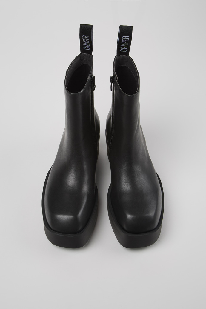 Overhead view of Billie Black leather boots for women