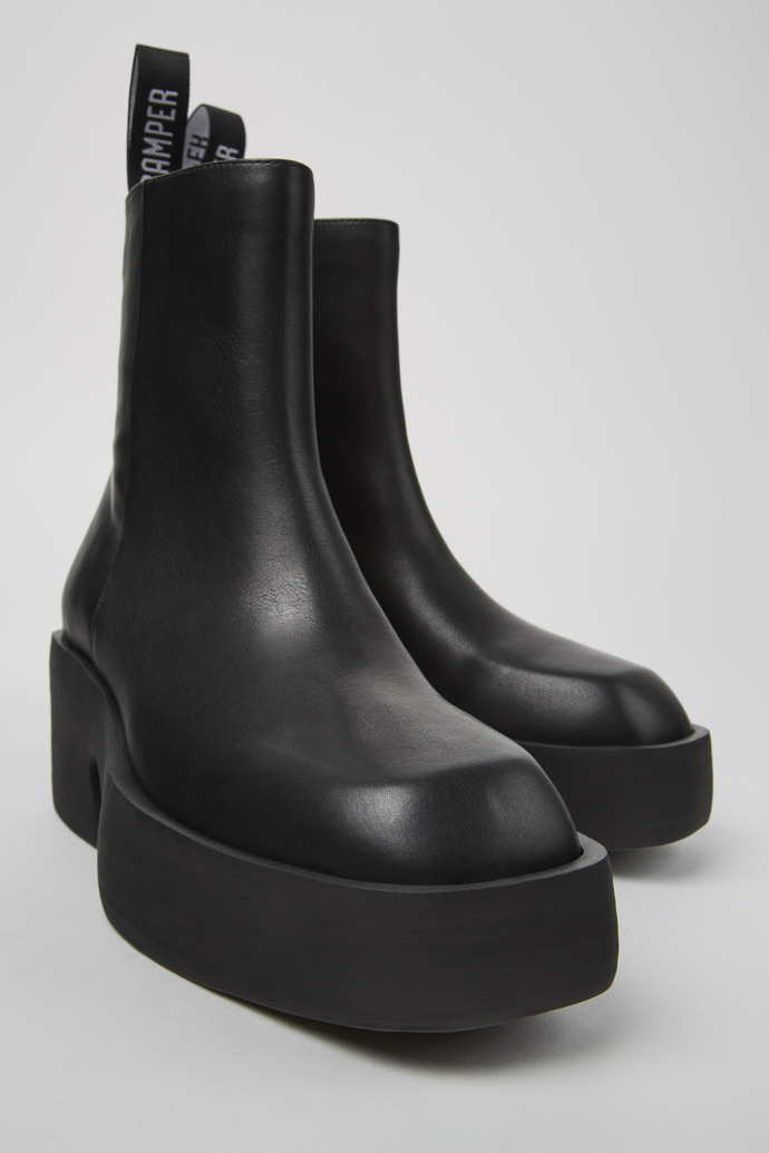 Close-up view of Billie Black leather boots for women