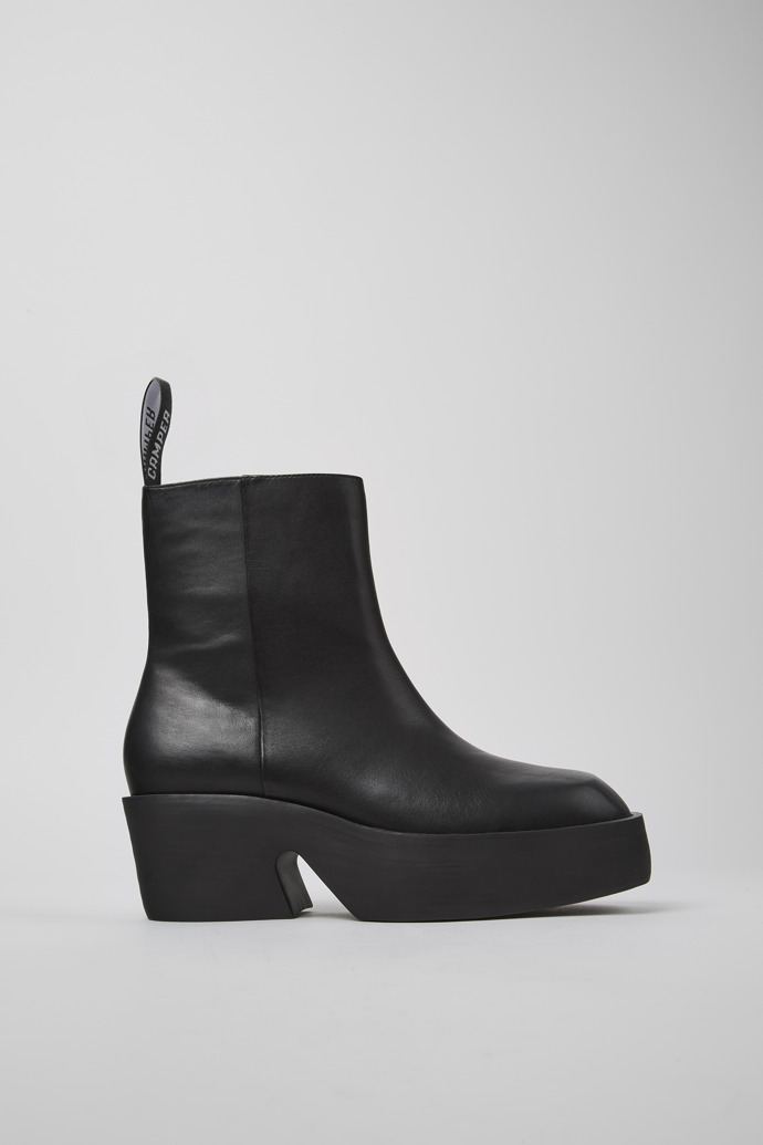 Image of Side view of Billie Black leather boots for women