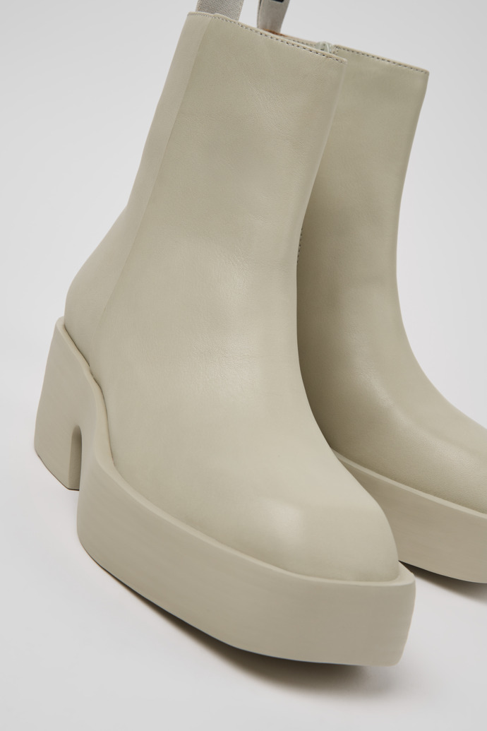 Close-up view of Billie Gray Leather Mid Boots for Women.