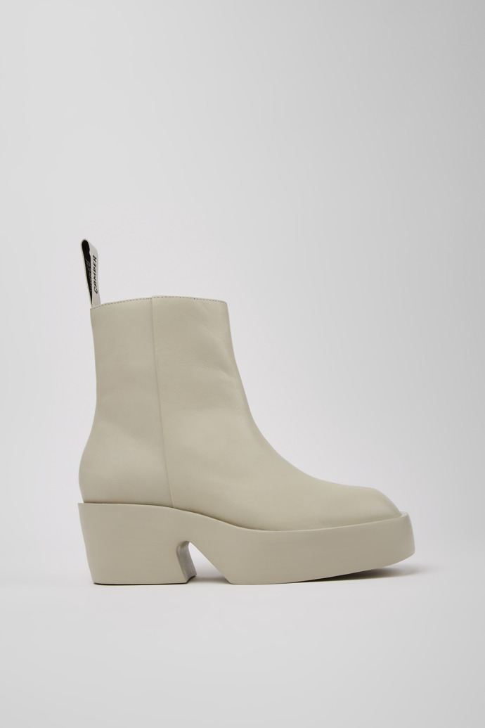 Side view of Billie Gray Leather Mid Boots for Women.