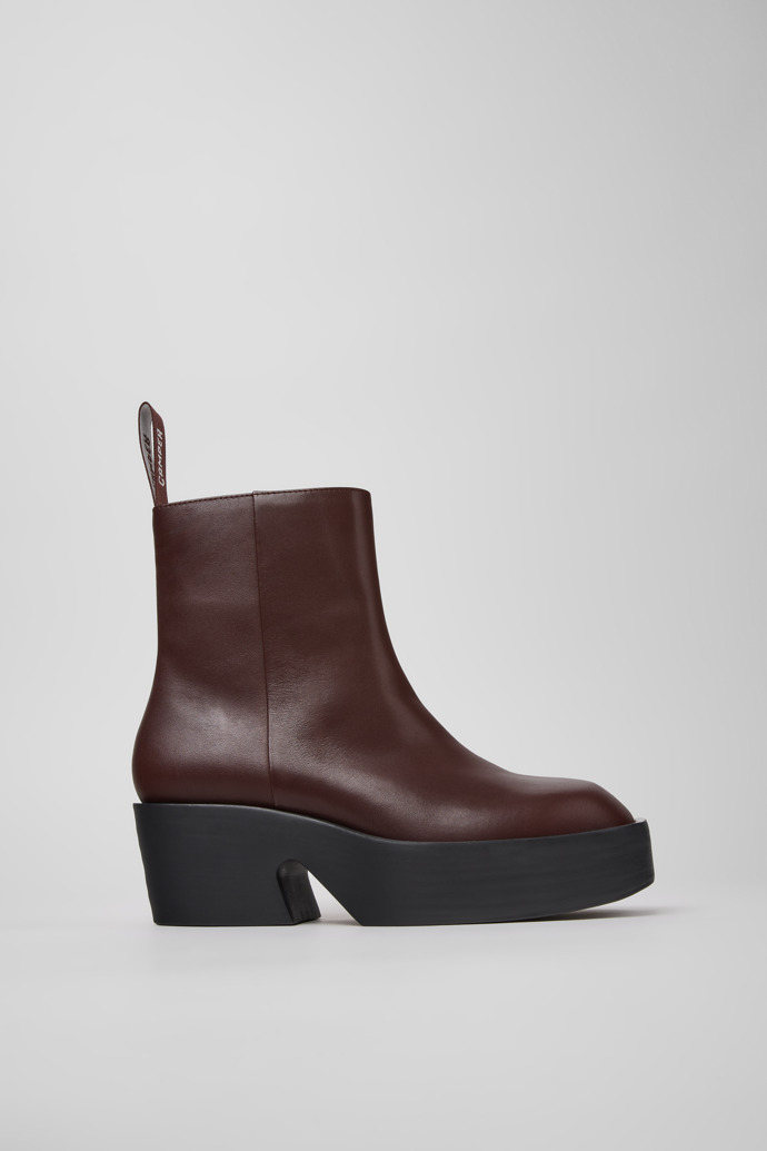 Side view of Billie Burgundy Leather Mid Boots for Women.