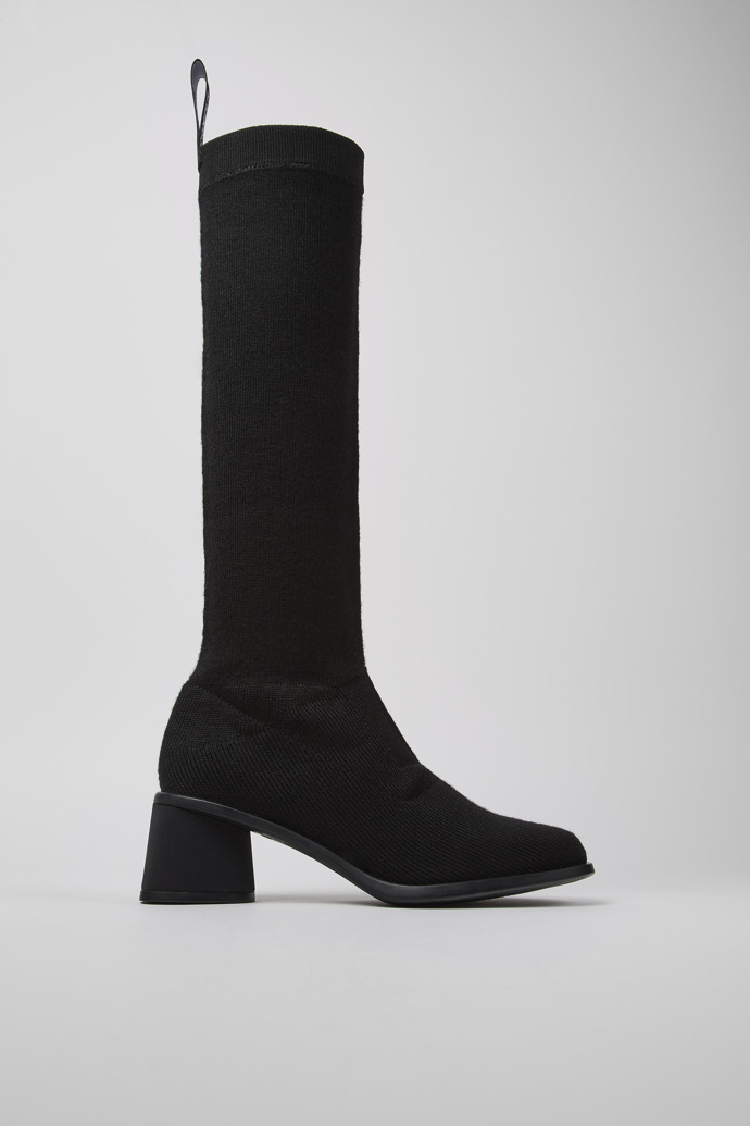 Image of Side view of Kiara TENCEL® Black textile high-boot for women