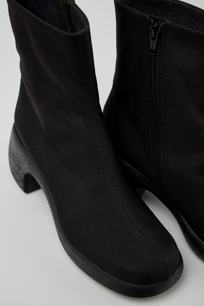 Close-up view of Thelma Black Textile Boots for Women