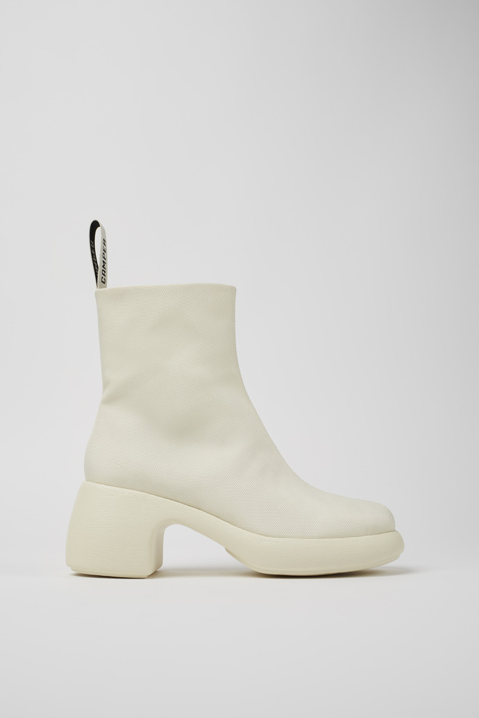 Image of Side view of Thelma White Textile Boots for Women