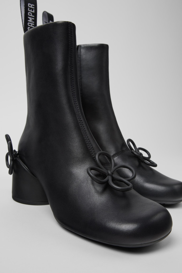 Close-up view of Twins Black Leather Boots for Women