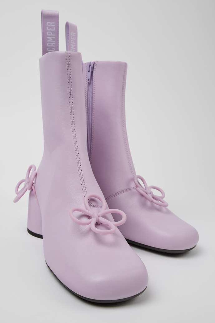 Close-up view of Twins Purple Leather Boots for Women