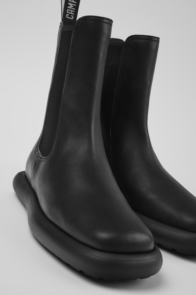 Close-up view of Onda Black Leather Boots for Women