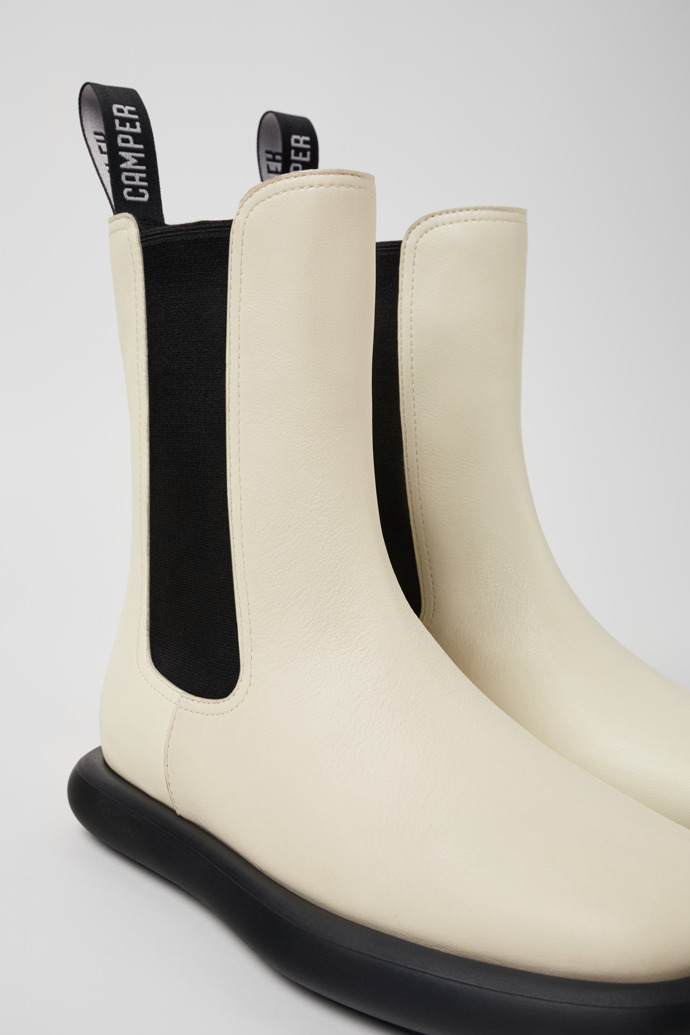 Close-up view of Onda White Leather Boots for Women