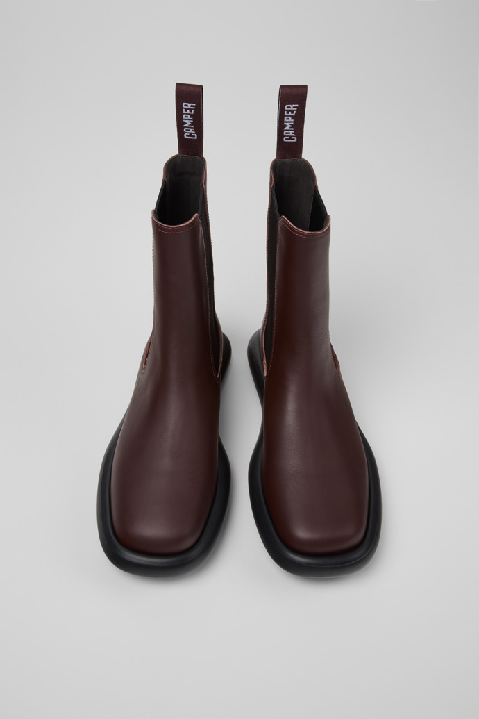 Overhead view of Onda Burgundy Leather Ankle Boots for Women.