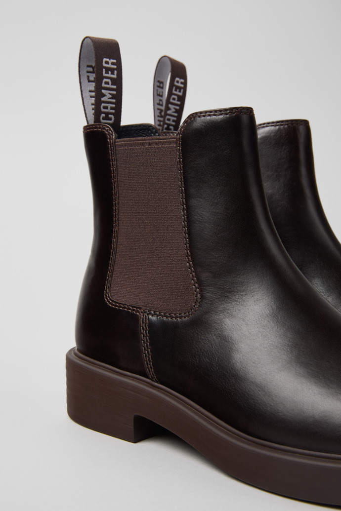 Close-up view of Dean Brown leather ankle boots for women