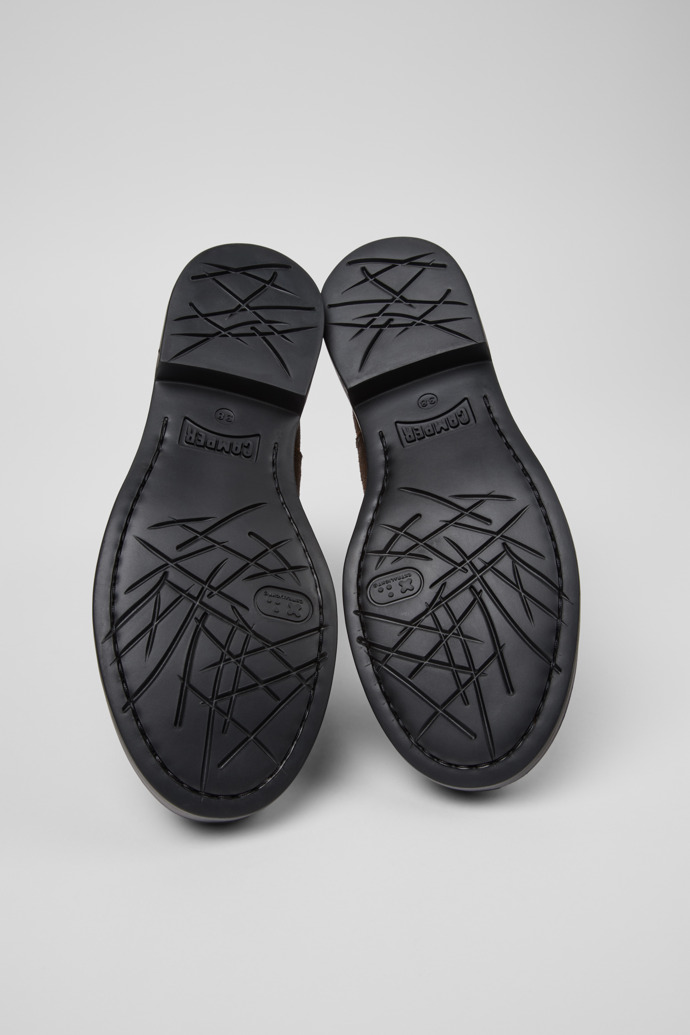 The soles of Dean Brown Nubuck Ankle Boots for Women.