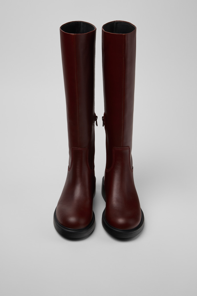 Dean Burgunderrote hohe Lederstiefel für Damen.