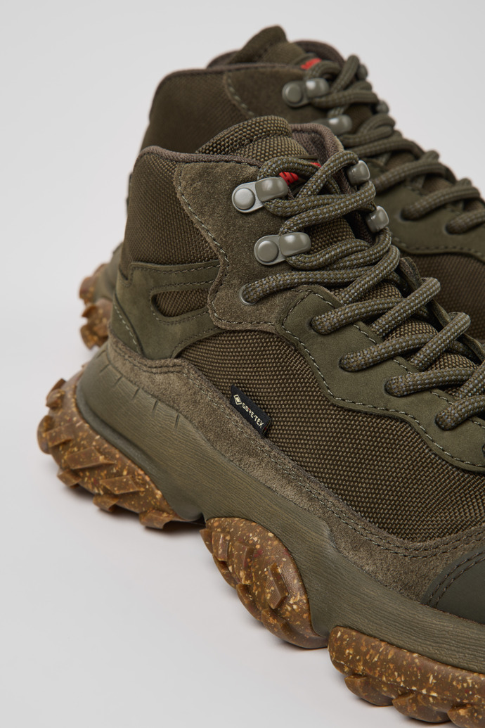 Close-up view of Karst Trek - GORE-TEX Green Textile and Nubuck Ankle Boots for Women.