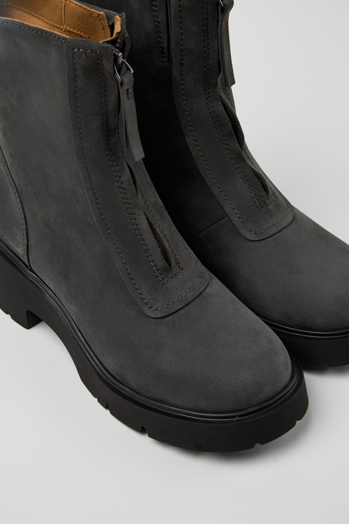 Close-up view of Milah Gray Nubuck Mid Boots for Women.