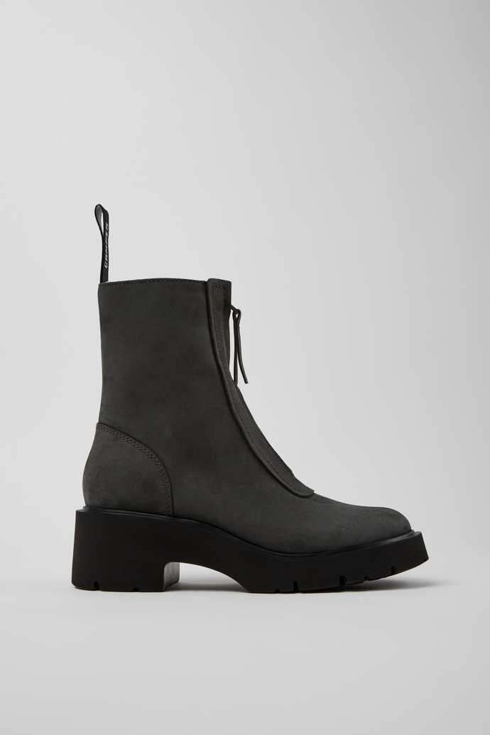 Side view of Milah Gray Nubuck Mid Boots for Women.