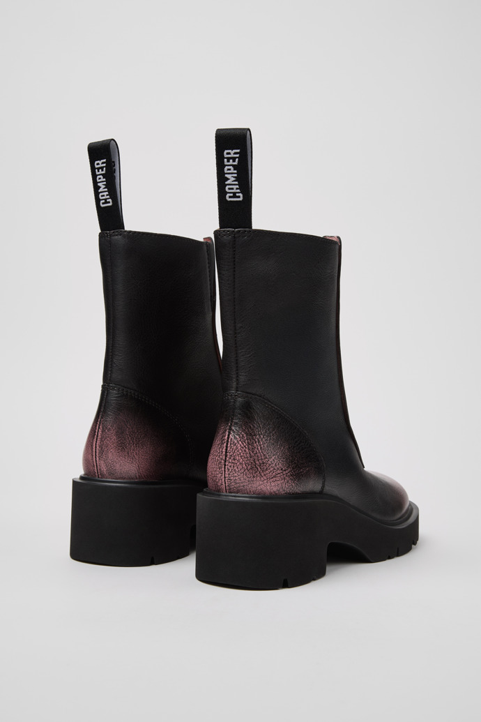 Back view of Milah Black and Pink Leather Mid Boots for Women.