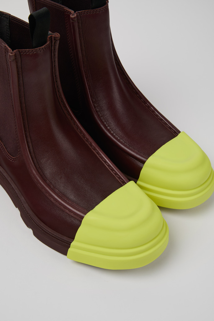 Close-up view of Junction Burgundy leather chelsea boots for women