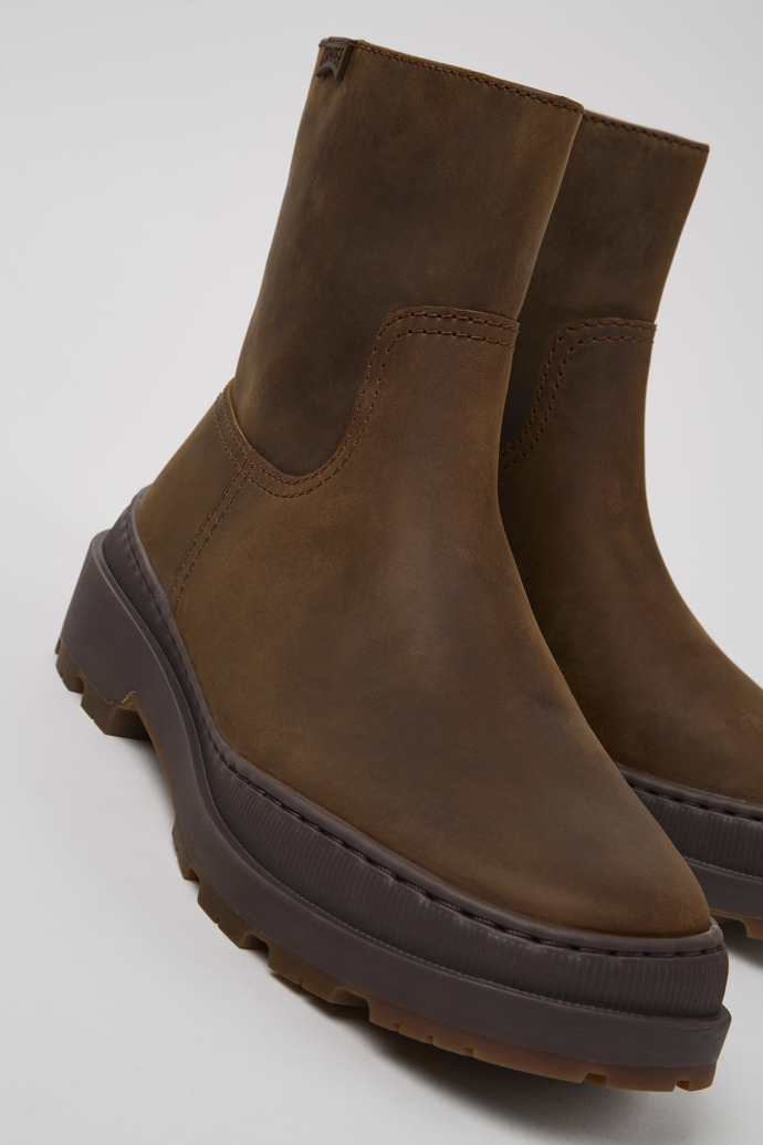 Close-up view of Brutus Trek MICHELIN Brown nubuck boots for women