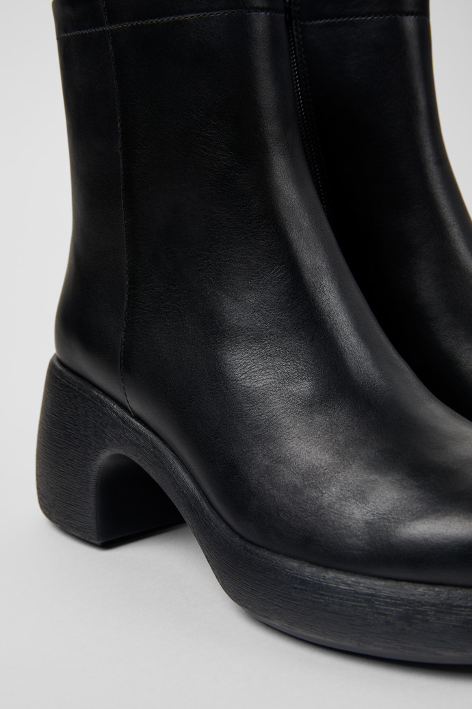 Close-up view of Thelma Black Leather Boots for Women