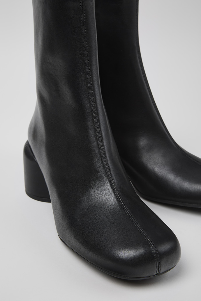 Close-up view of Niki Black Leather Boots for Women