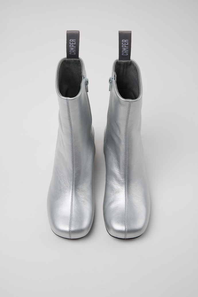 Overhead view of Niki Silver Leather Ankle Boots for Women.