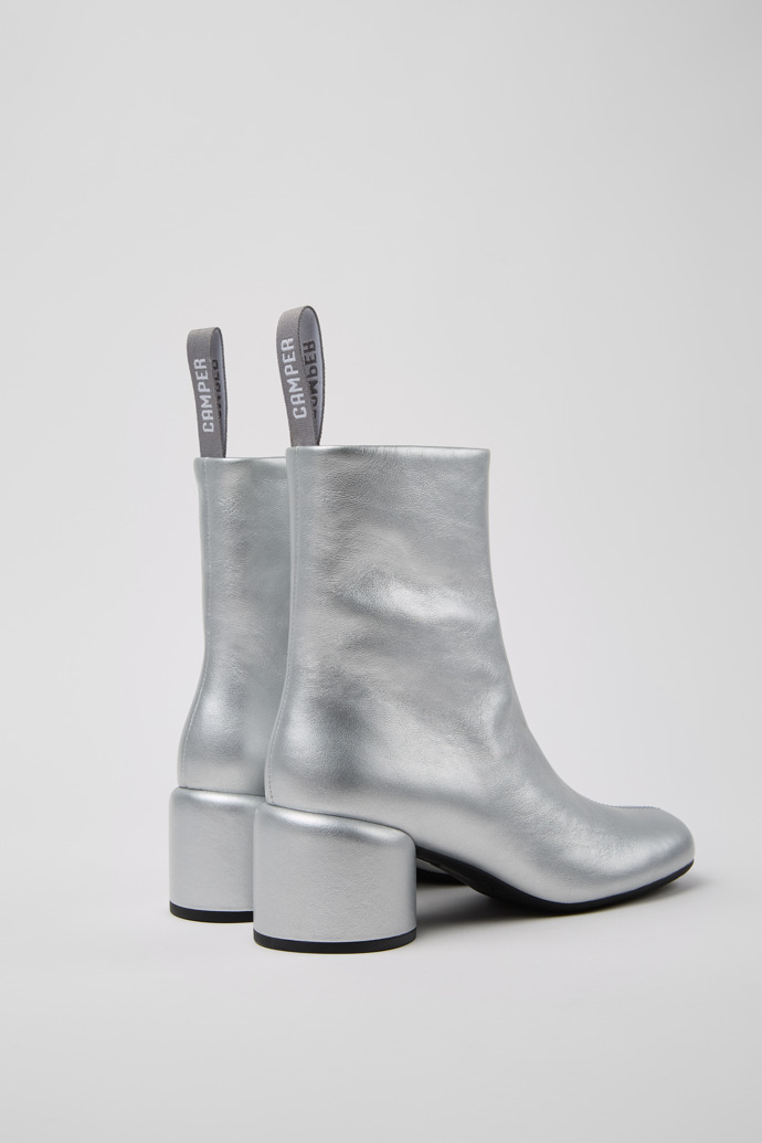 Back view of Niki Silver Leather Ankle Boots for Women.