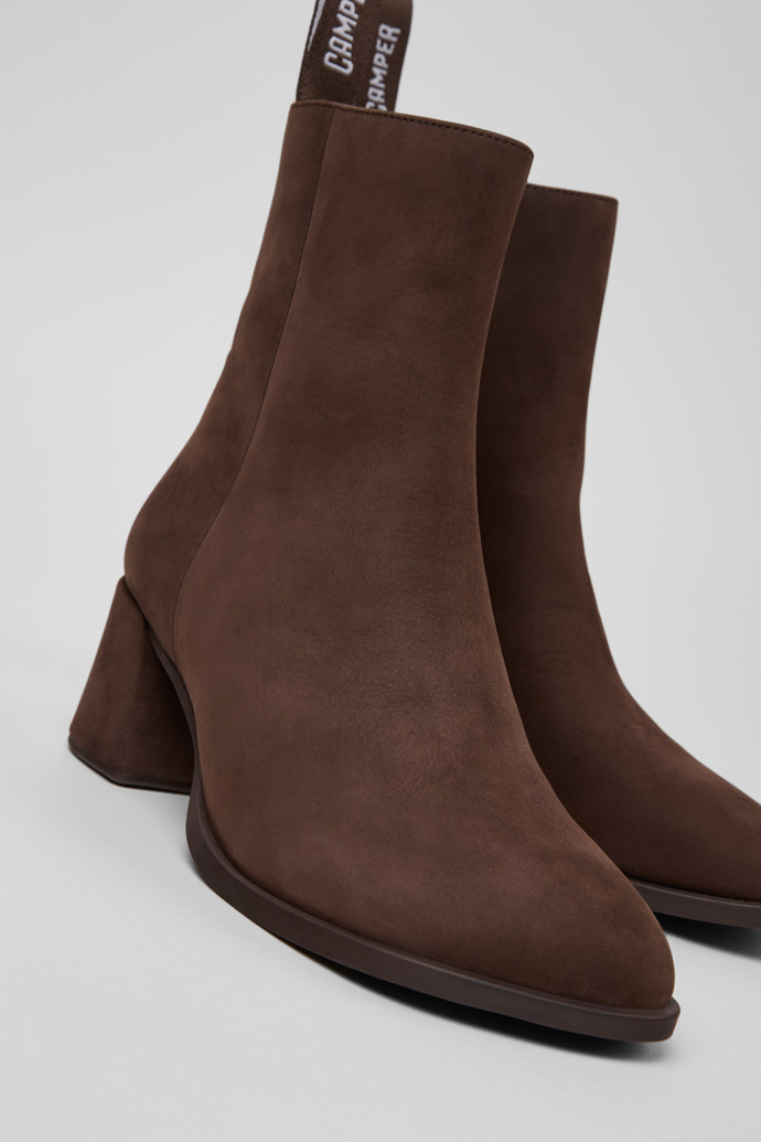 Close-up view of Kora Brown Nubuck Mid Boots for Women.