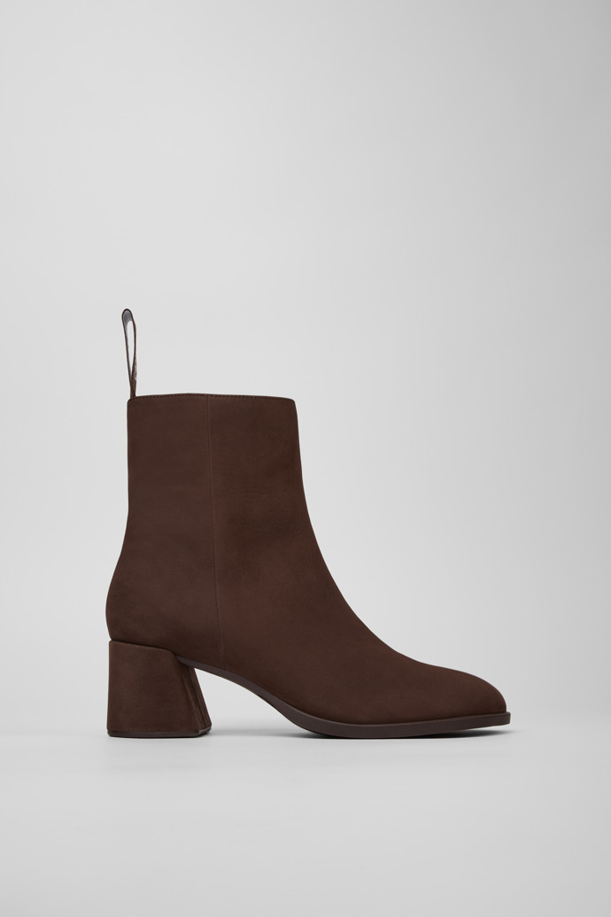 Side view of Kora Brown Nubuck Mid Boots for Women.
